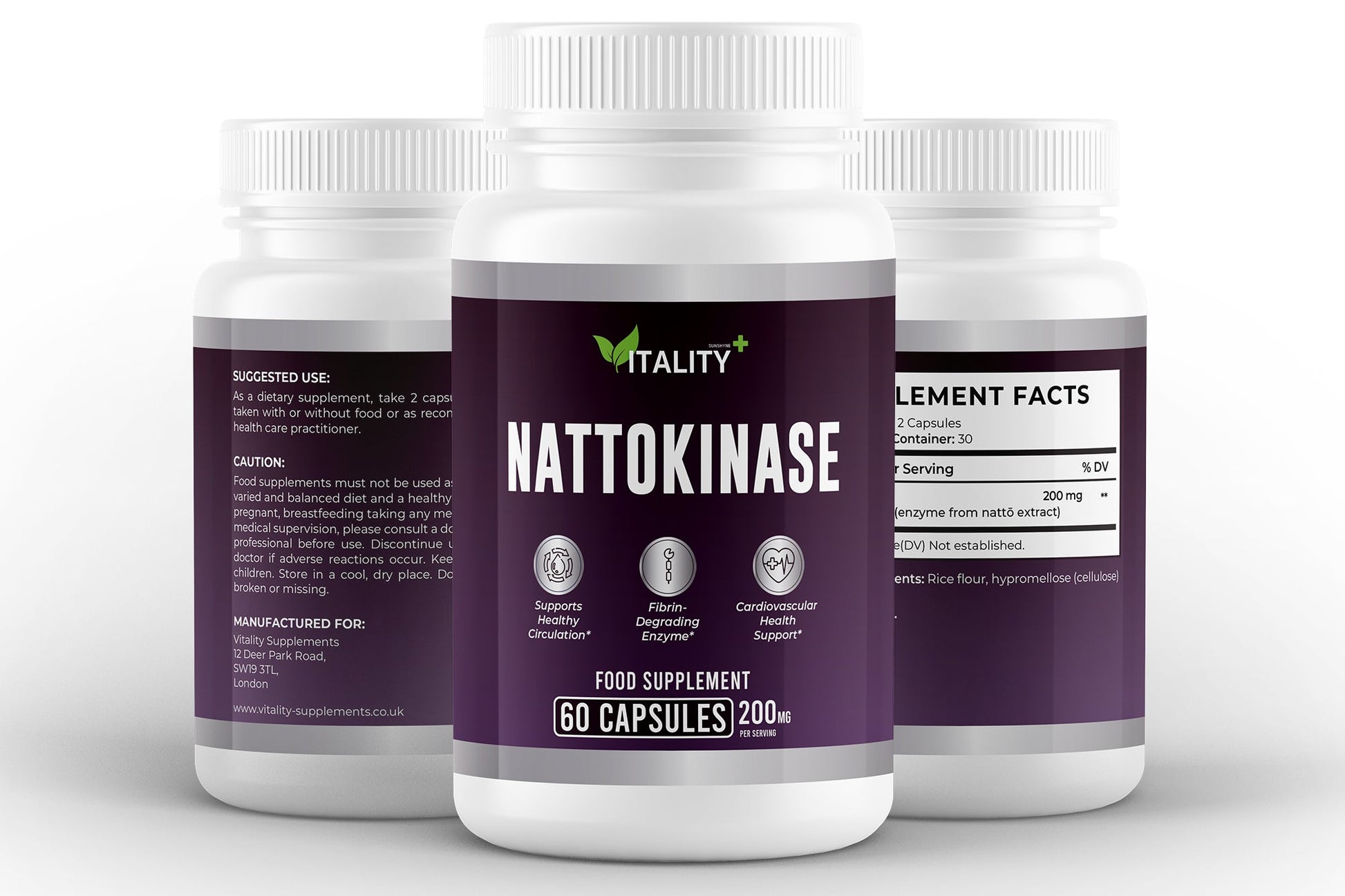 Nattokinase 200 mg Capsules | Cardiovascular & Circulatory Support | 60 Vegan Capsules - Vitality Supplements