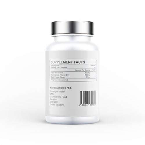 NMN & Resveratrol | 1100mg | 99.95% Certified Purity | 60 Caps | NAD+ | 1 Months Supply - Vitality Supplements