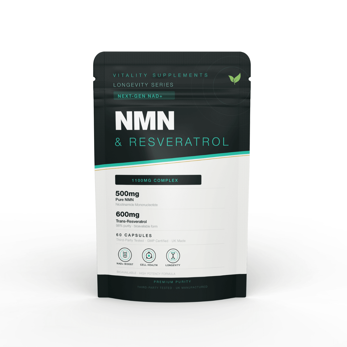 NMN & Resveratrol Capsules 1100mg – NAD+ Support Complex with Black Pepper Extract | 60 Capsules - Vitality Supplements