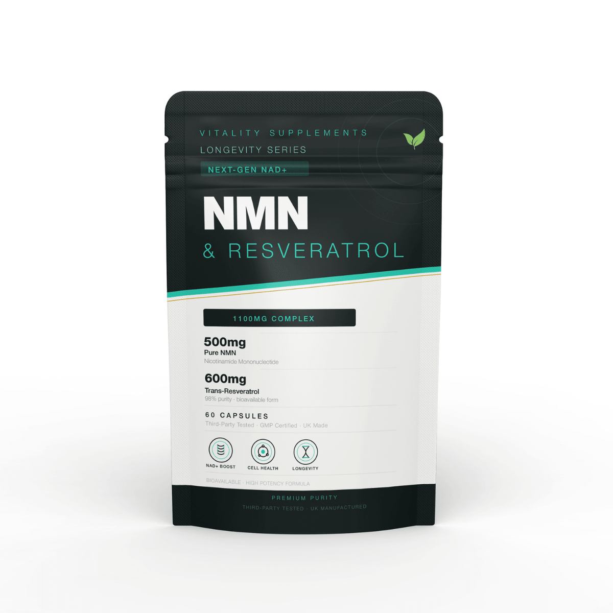 NMN & Resveratrol Capsules 1100mg – NAD+ Support Complex with Black Pepper Extract | 60 Capsules - Vitality Supplements