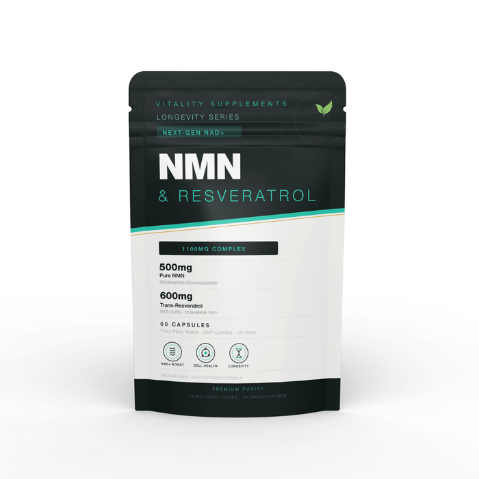 NMN & Resveratrol Capsules 1100mg – NAD+ Support Complex with Black Pepper Extract | 60 Capsules - Vitality Supplements