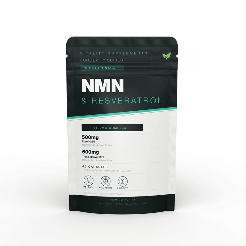 Vitality NMN 500mg + Trans-Resveratrol 600mg — front of pouch