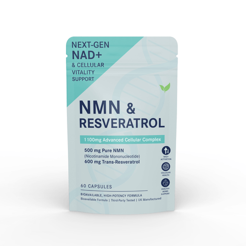 NMN + Resveratrol Capsules | 500mg NMN & 600mg Trans - Resveratrol | 60 Capsules | Cellular Energy & Longevity Support - Vitality Supplements