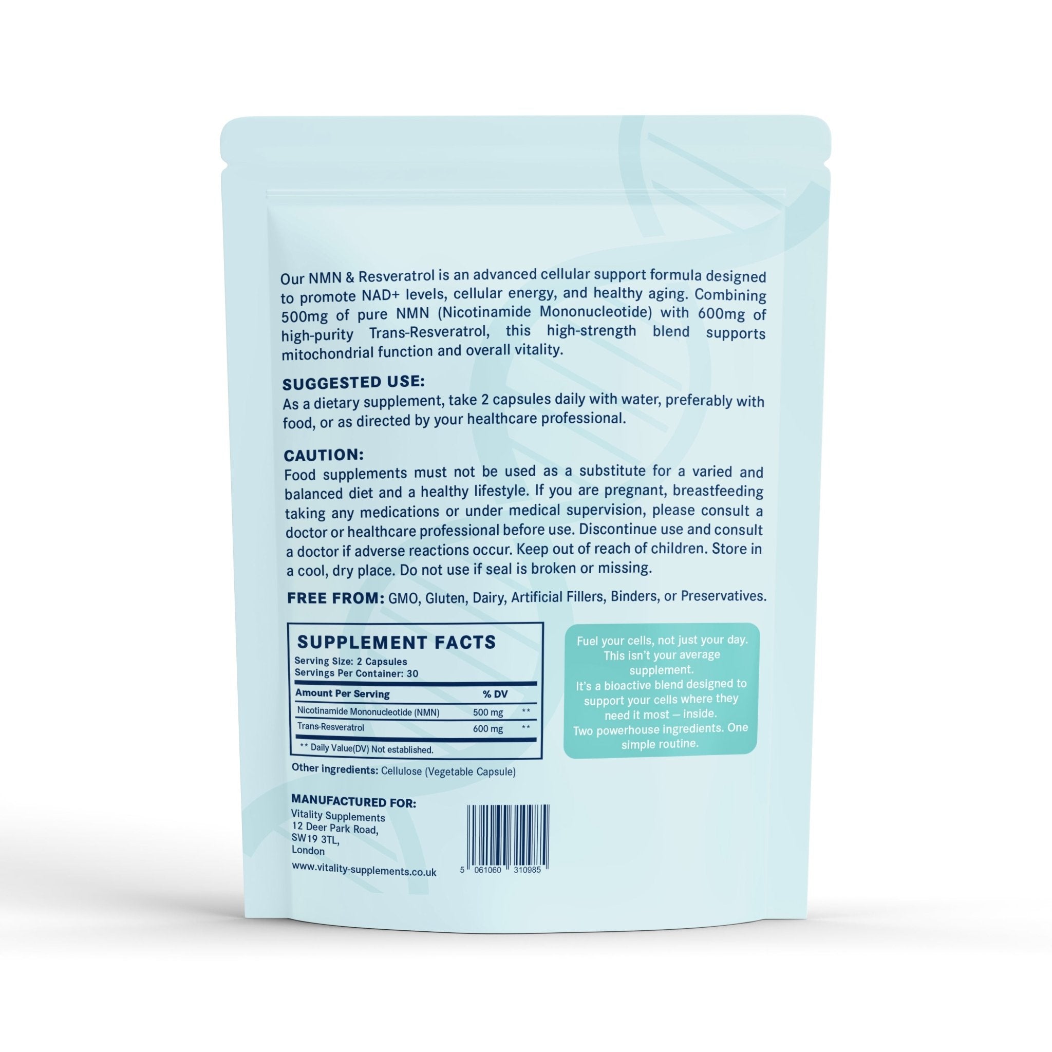 NMN + Resveratrol Capsules | 500mg NMN & 600mg Trans - Resveratrol - Vitality Supplements