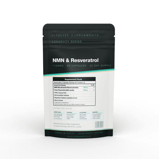 NMN + Resveratrol Capsules | 500mg NMN & 600mg Trans-Resveratrol - Vitality Supplements