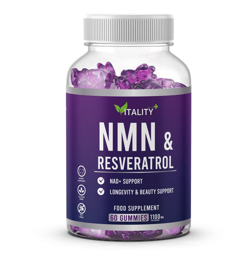 NMN & Resveratrol Gummies| 1100mg | 99.95% Certified Purity | 60 Gummies | NAD+ | 1 Months Supply - Vitality Supplements