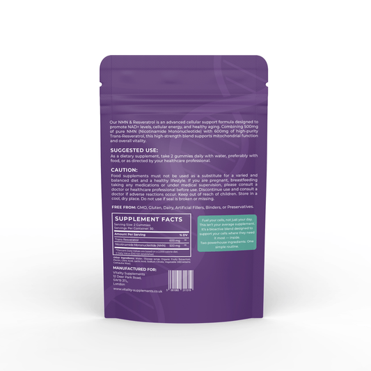 NMN & Resveratrol Gummies | NAD+ Support & Daily Vitality Formula (60 Gummies) - Vitality Supplements