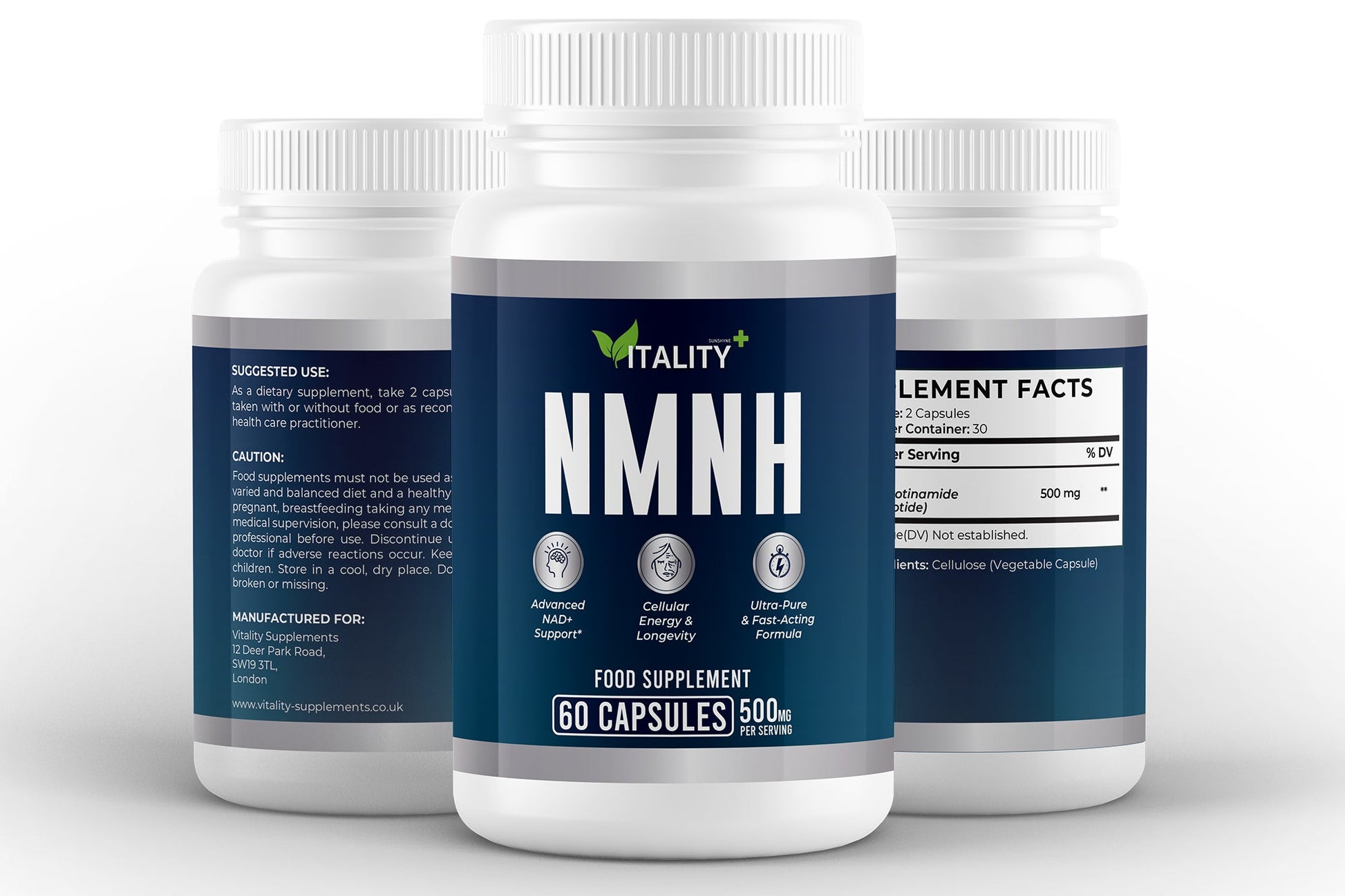 NMNH Supplement – 500mg Reduced NMN | 30 Vegan Capsules | High - Purity Formula - Vitality Supplements
