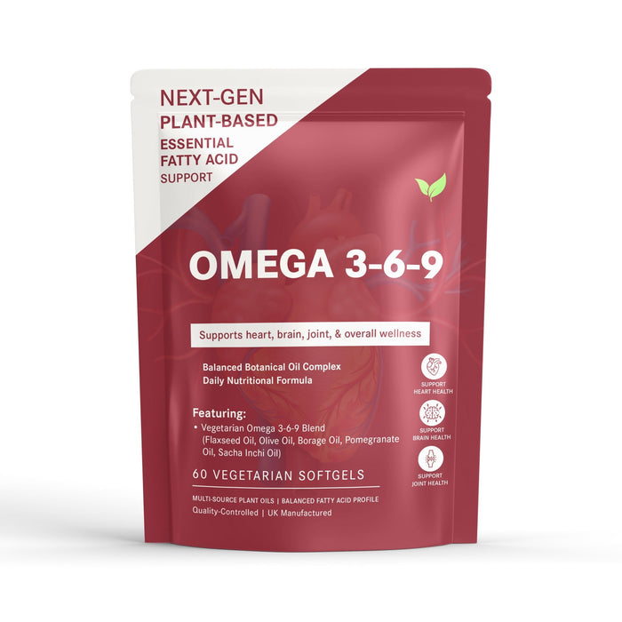 Omega 3 - 6 - 9 Plant - Based Capsules – Essential Fatty Acids for Heart, Brain & Joint Support – Vegetarian Omega Complex – 60 Softgels - Vitality Supplements