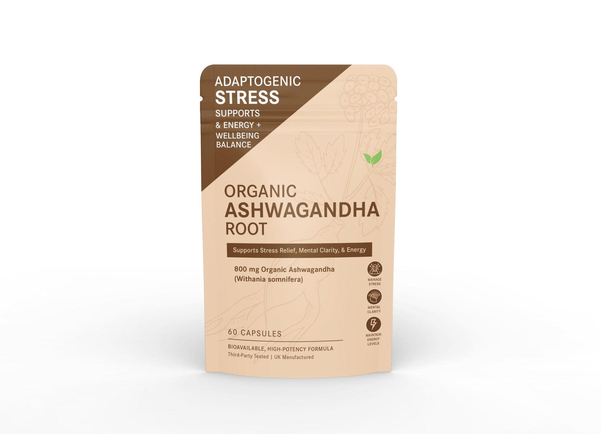 Organic Ashwagandha Root 800 mg – Adaptogenic Stress & Energy Support - Vitality Supplements