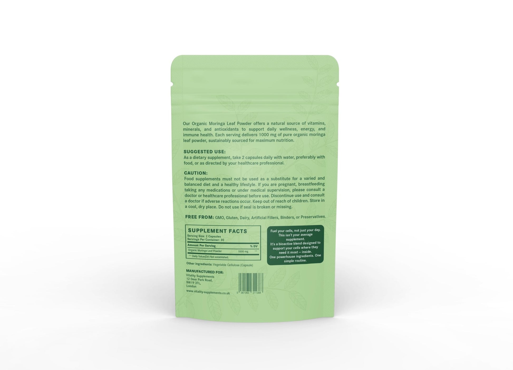 Organic Moringa Leaf Extract 1000 mg – Plant - Based Energy & Wellness Support - Vitality Supplements