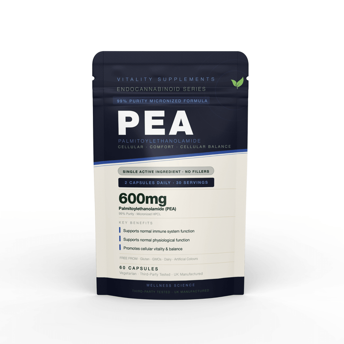 PEA Capsules 600mg - Premium Supplement for Inflammation Relief, Mood Support & Nerve Health - 60 Capsules, 30 Servings - Vitality Supplements