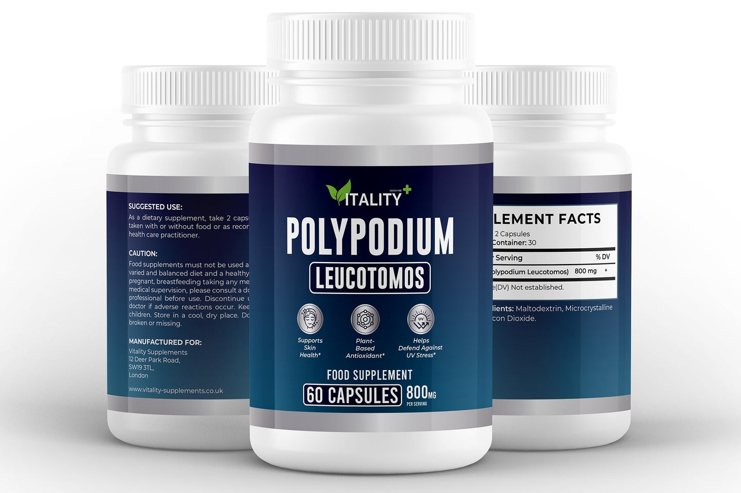 Polypodium Leucotomos 400mg – Skin, Antioxidant & UV Support – 60 Capsules (1 Month Supply) - Vitality Supplements