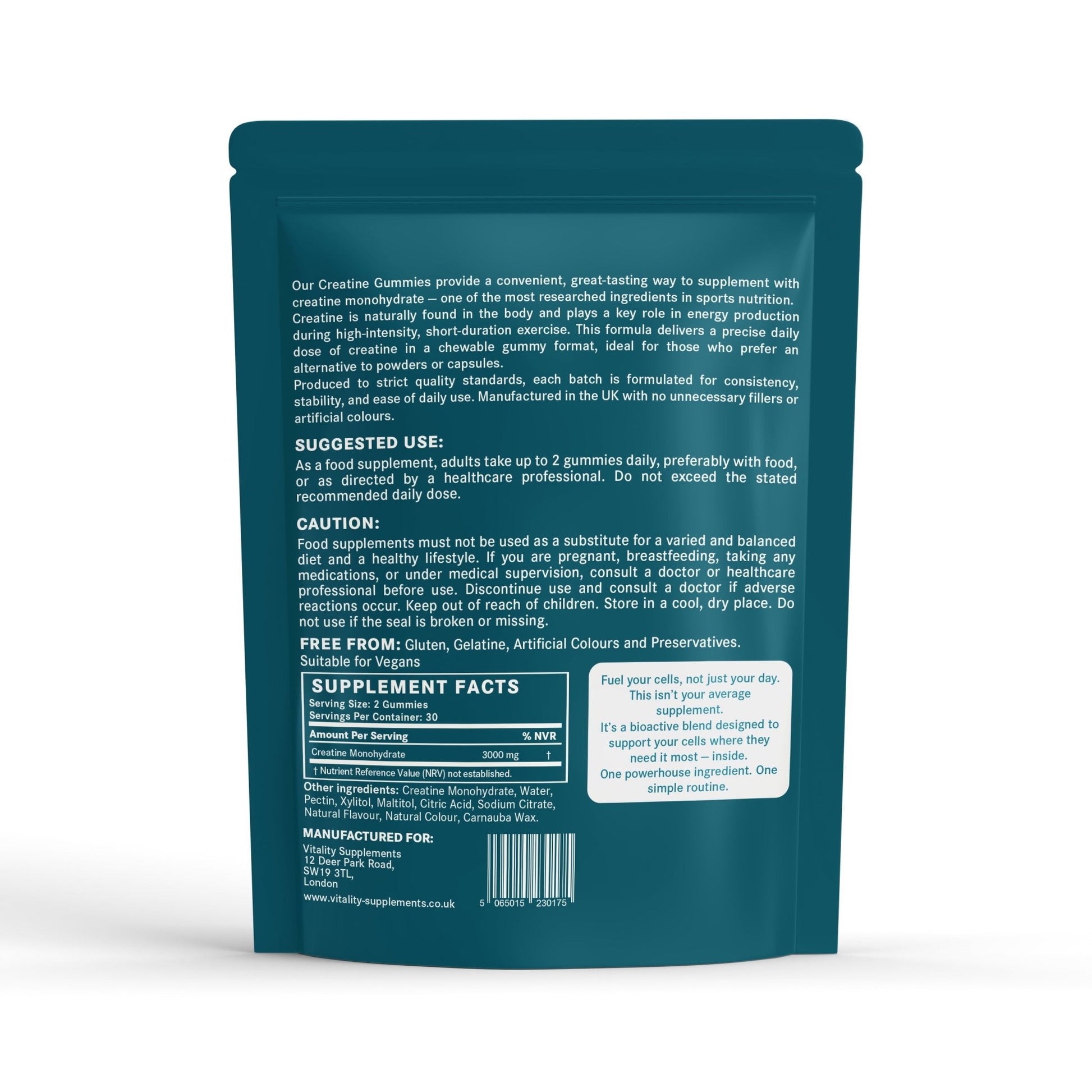 Pure Creatine Monohydrate Gummies | 3g Creatine per Serving | 1 Month Supply - Vitality Supplements