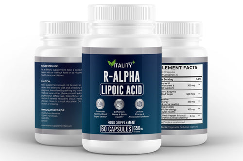 R - Alpha Lipoic Acid 300mg | 60 Capsules | 1 - Month Supply | Antioxidant, Mitochondrial & Blood Sugar Support - Vitality Supplements