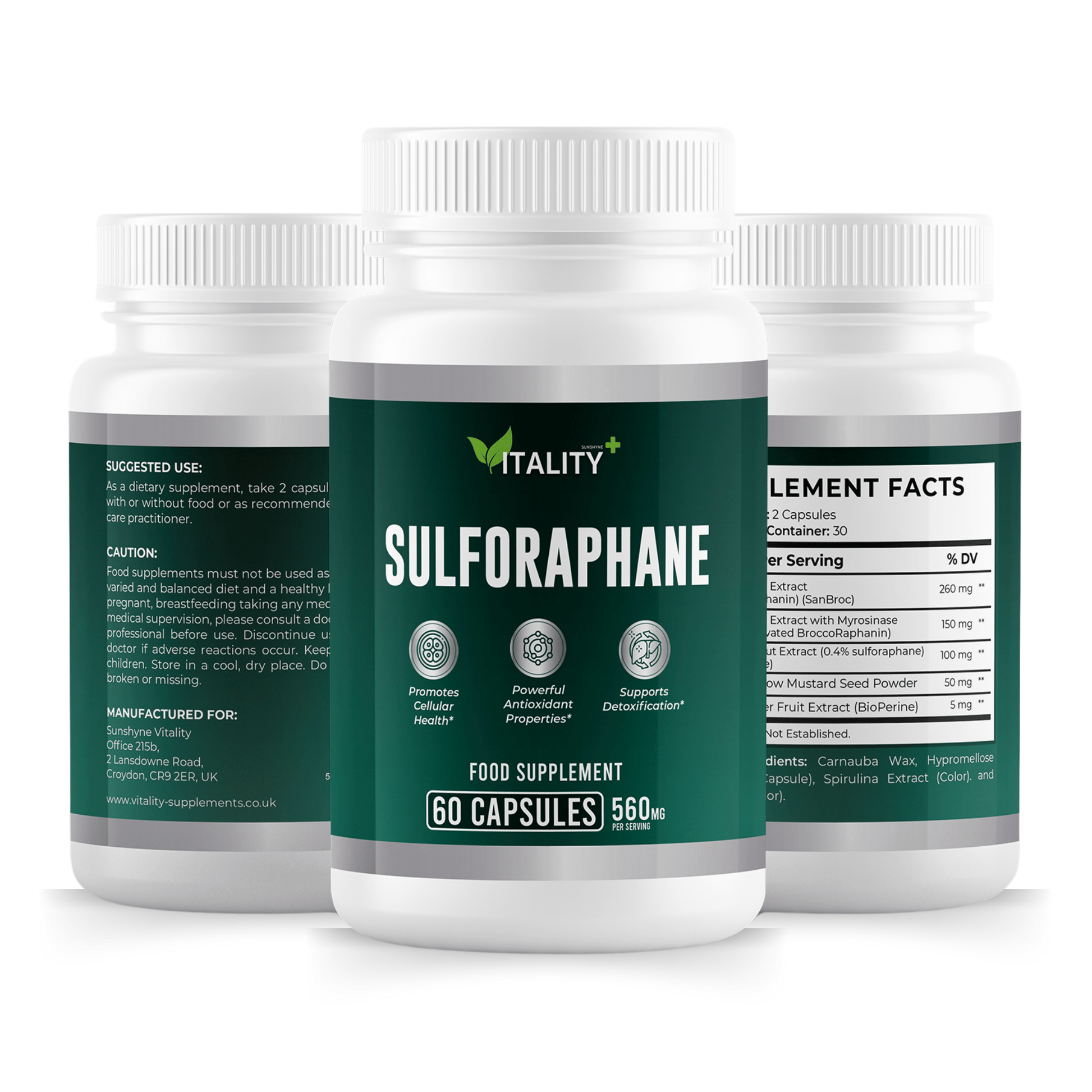 Sulforaphane 560mg Capsules – Comprehensive Detox, Antioxidant & Cellular Health Support – 1 Month Supply - Vitality Supplements