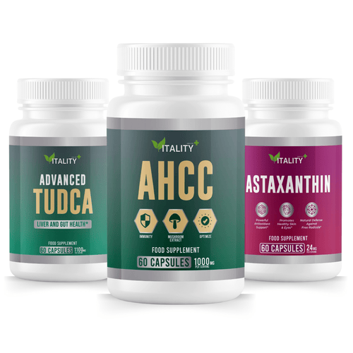 Ultimate Immune Support Bundle - AHCC, Astaxanthin, TUDCA - Boost Immunity, Enhance Antioxidant Protection, and Support Liver Health - Vitality Supplements