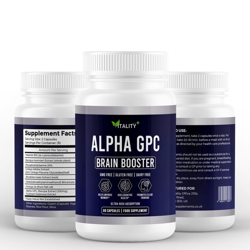 Alpha GPC Capsules - with Vitamin B12, Ginkgo Biloba, Omega 3, and More - 1 Months Supply - Vitality Supplements