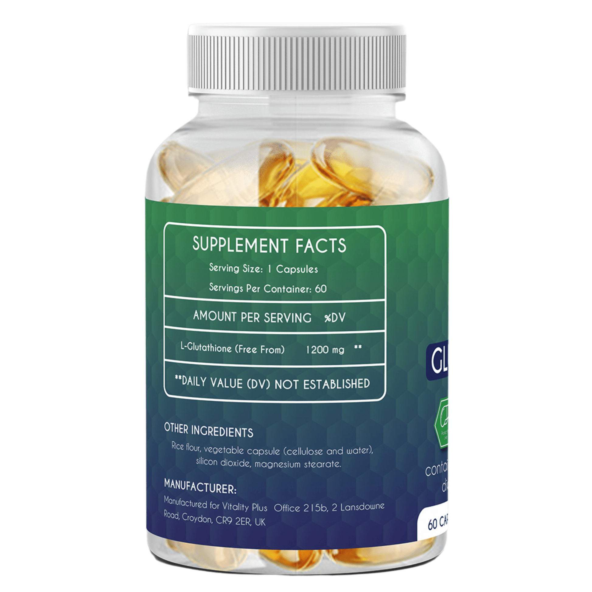 Glutathione Reduced 1200mg | High Strength Supplement | 60 Softgel Capsules | 1 Month Supply - Vitality Supplements