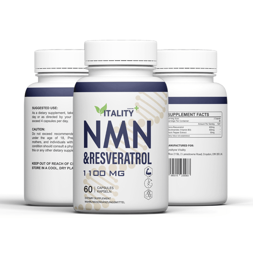 NMN & Resveratrol | 1100mg | 120 Caps | NAD+ | 2 Months Supply - Vitality Supplements