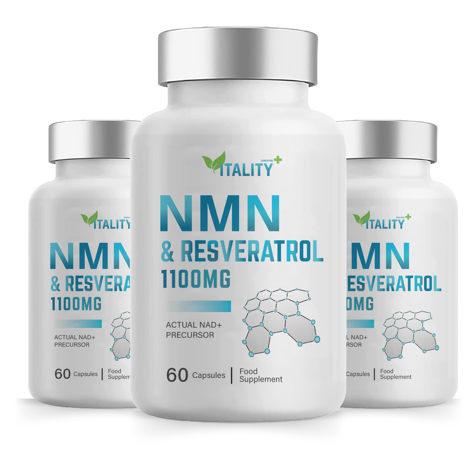 NMN & Resveratrol | 1100mg | 99.95% Certified Purity | 180 Caps | NAD+ | 3 Months Supply - Vitality Supplements