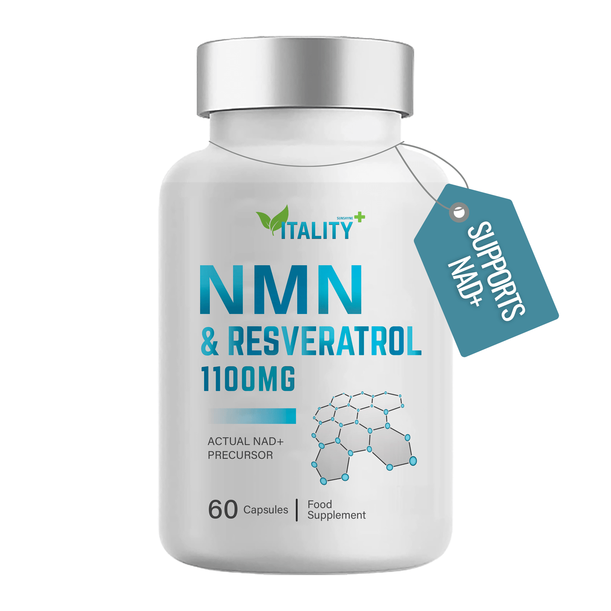 NMN & Resveratrol | 1100mg | 99.95% Certified Purity | 60 Caps | NAD+ | 1 Months Supply - Vitality Supplements